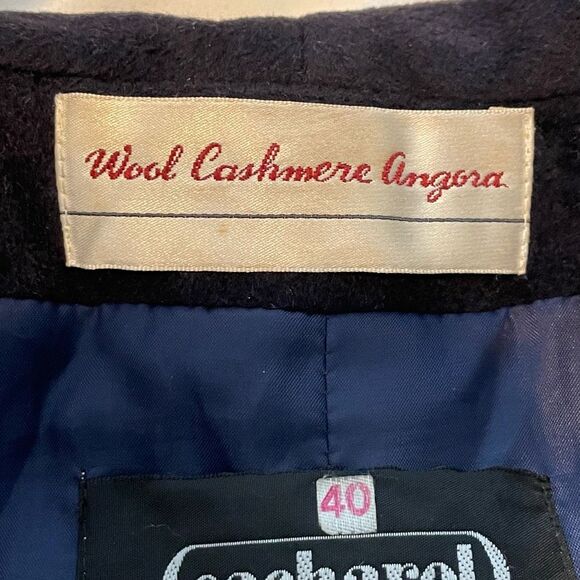 Vintage Cacharel Cashmere Wool Mix Pea Coat Navy Blue 40 / M - Picture 7 of 9